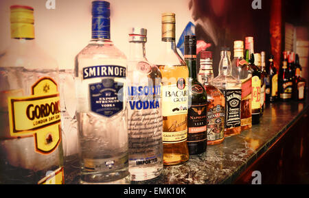 Alcohol bottles @ a pub. Stock Photo