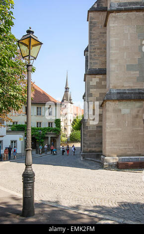 LAUSANNE, SWITZERLAND - AUGUST 23, 2013: Lantern near Lausanne Town Hall (Hotel de Ville) in summertime street view Stock Photo