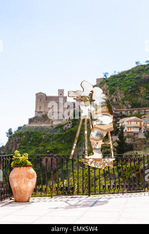 SAVOCA, ITALY - APRIL 4, 2015: Statue of Francis Ford Coppola created by Nino Ucchino - a local artist. The town Savoca was loca Stock Photo