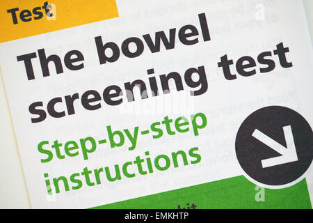 Leaflet advising how to under take the bowel cancer screening test. Stock Photo