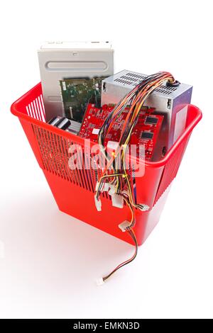 Garbage bin full of old electronic devices Stock Photo
