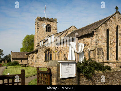 UK, England, Lancashire, Ribble Valley, Ribchester, Parish Church of St Wilfrid, with 1812 clock in tower Stock Photo