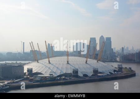 The O2 Arena on the Greenwich Peninsular at Dockland, London, England. Slightly hazy. Stock Photo