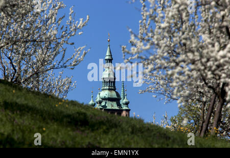 Prague Castle Spring view Cathedral spire from Petrin Hill Park Prague Spring, Czech Republic Stock Photo
