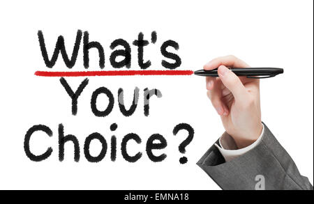 What Is Your Choice. Man Writing a Question Stock Photo