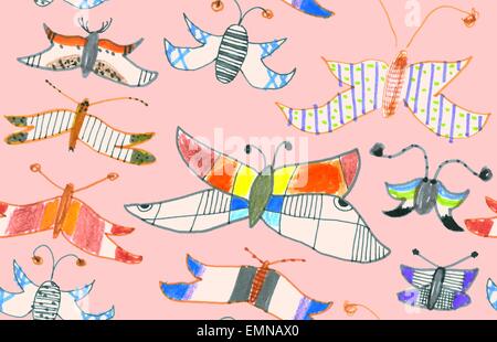 Seamless pattern of butterflies and moths. Hand-drawn style illustration. EPS 10 vector. Stock Vector