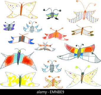 Set of hand drawn moths and butterflies in doodle style Stock Vector ...