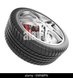 3d detailed car wheel on white background Stock Photo - Alamy