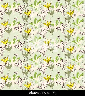 Birds as flowers. Seamless floral pattern. Hand-drawn style. EPS 10 vector. Stock Vector