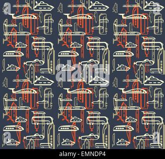 Seamless pattern of traffic. Means of transportation: bus, plane, ship, train, submarine. EPS 10 vector Stock Vector