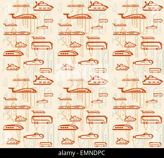 Seamless pattern of traffic. Means of transportation: bus, plane, ship, train, submarine. EPS 10 vector Stock Vector