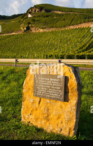Zeltinger Sonnenuhr sundial in the Zeltingen vineyards, Mosel valley, Rheinland-Pfalz, Germany Stock Photo