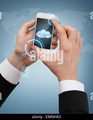 businessman touching screen of smartphone Stock Photo