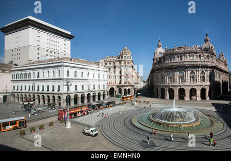de ferrari square  and fountain in genoa, italy Stock Photo