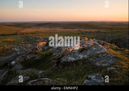 Warm evening light falling on Bodmin moor in East Cornwall Stock Photo