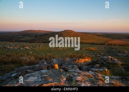 Warm evening light on the moorland landcape on bodmin moor Stock Photo