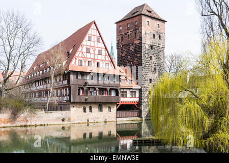 The Wasserturm (water tower, built 13th century)  and the Weinstadl (Former Wine Depot, built 15th century) - medieval buildings Stock Photo