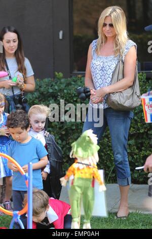 Penny Lancaster's son Aiden Stewart dresses as Dracula for a school halloween party  Featuring: Penny Lancaster,Aiden Stewart Where: Los Angeles, California, United States When: 18 Oct 2014 Stock Photo