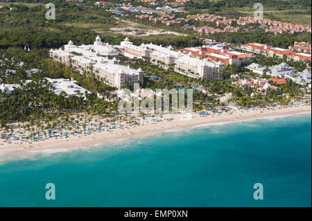 Aerial view of beach along Hotel Riu Palace Bavaro, Punta Cana. Stock Photo