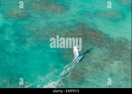 Aerial view of sailing in the coast of Bavaro, Punta Cana, Dominical Republic Stock Photo