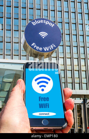 Internet connection in the city, for everyone, for free, to use with a mobile device, Düsseldorf, Germany Stock Photo