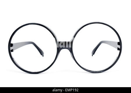 closeup of a pair of round-lens eyeglasses on a white background Stock Photo