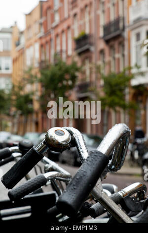 Handlebars in the rain in Amsterdam Holland EuropeAmsterdam B Stock Photo