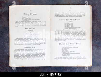 Fish Dishes - Potted Shrimps, Salt Fish Pie, Steamed Fish, Stewed Eels from Plain Cookery Recipes by Mrs Charles Clarke Stock Photo