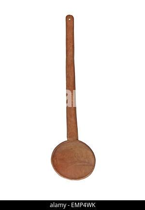 vintage wooden ladle spoon over white, clipping path Stock Photo