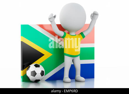 3d illustration. White people with South Africa flag and soccer ball. Isolated white background Stock Photo