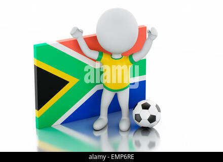 3d illustration. White people with South Africa flag and soccer ball. Isolated white background Stock Photo