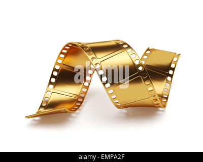 3d rendering of golden film strip isolated on white background. Entertainment concept Stock Photo
