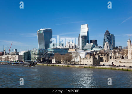 2015 - The City of London seen from the South Bank, London (visible Walkie-Talkie, Cheesegrater, Gherkin and Tower of London) Stock Photo