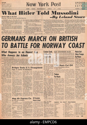 1940 front page New York Post Battle for Norway Stock Photo