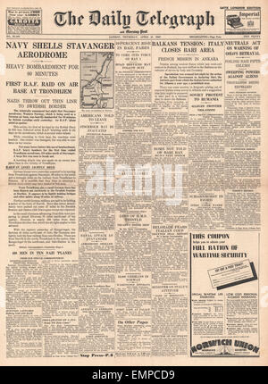 1940 front page New York Post Battle for Norway Stock Photo