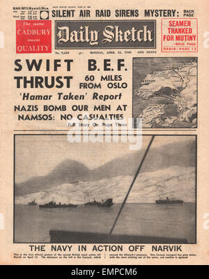 1940 front page Daily Sketch Battle for Norway Stock Photo