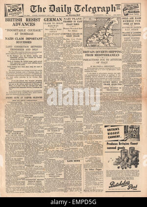 1940 front page  Daily Telegraph Battle For Norway Stock Photo