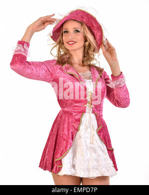 Young blonde woman wearing a pink and white costume Stock Photo