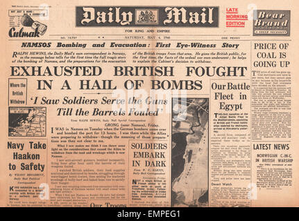 1940 front page  Daily Mail Allies abandon Namsos Stock Photo