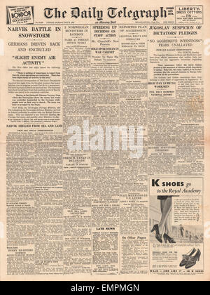 1940 front page Daily Telegraph Battle in Narvik Stock Photo