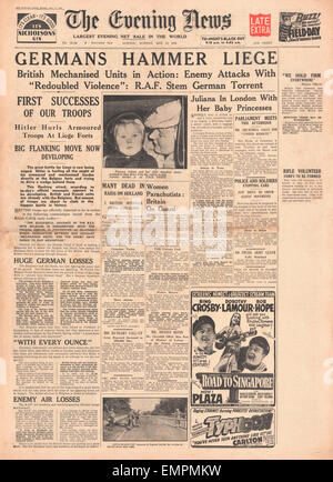 1940 front page  Evening News German Army hammer Liege Stock Photo