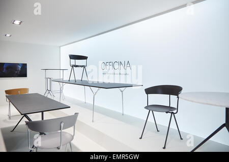 MILAN, ITALY - APRIL 14: Milan Design Week, Magis stand with Ronan and Erwan Bouroullec chairs and tables at Salone del Mobile Stock Photo