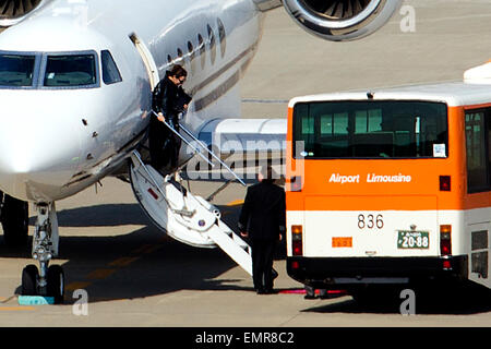 American singer, songwriter and actress Katy Perry arrives by private airplane at Haneda International Airport in Tokyo, Japan on April 23, 2015. Perry is visiting Japan as a part of her Prismatic World Tour, which began on May 7, 2014 and runs through until October 12, 2015 taking in 150 countries. Credit:  Rodrigo Reyes Marin/AFLO/Alamy Live News Stock Photo