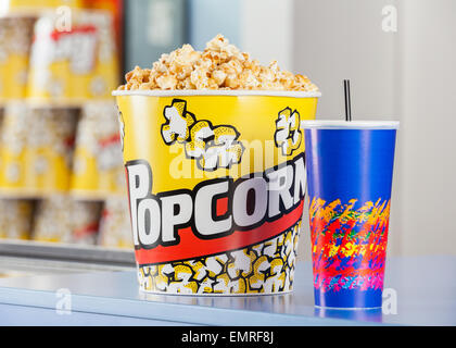 Popcorn And Drink On Concession Stand Stock Photo