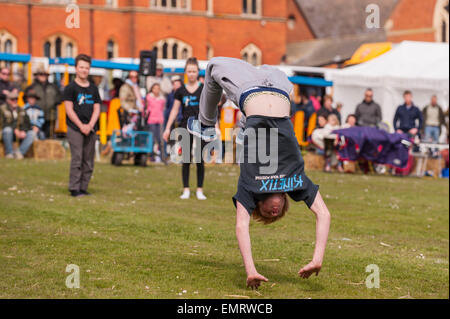 A Free runner demonstrating Parkour at Framlingham Country Show in Framlingham , Suffolk , England , Britain , Uk Stock Photo