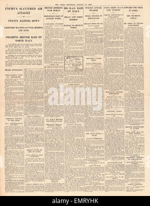 1940 page 4 The Times RAF Bomb Factories In Milan Turin Stock Photo