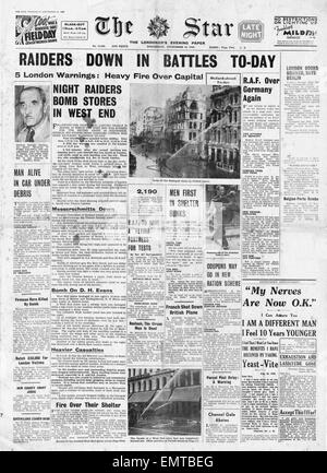 1940 front page Daily Herald RAF Bomb Hamburg and Air Battles over South East England