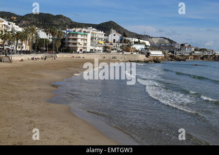 Spain. Catalonia. Sitges. St. Sebastian beach. Stock Photo