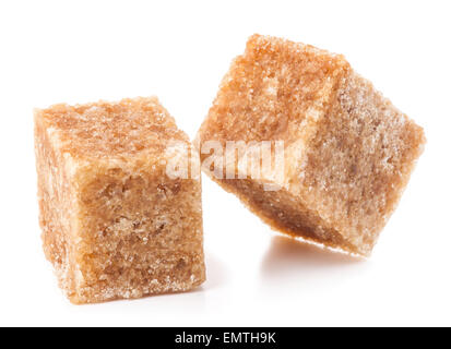 Brown cane sugar cubes isolated on white background Stock Photo