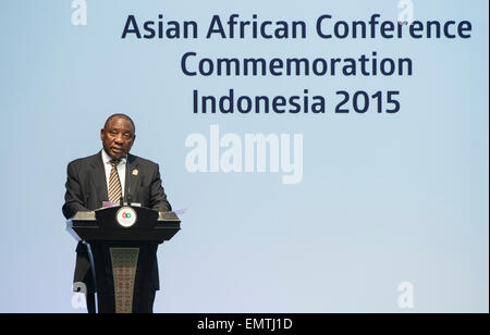 Jakarta, Indonesia. 23rd Apr, 2015. South African Deputy President Cyril Ramaphosa addresses the Asian-African Summit 2015 in Jakarta, capital of Indonesia, April 23, 2015. Credit:  Lui Siu Wai/Xinhua/Alamy Live News Stock Photo